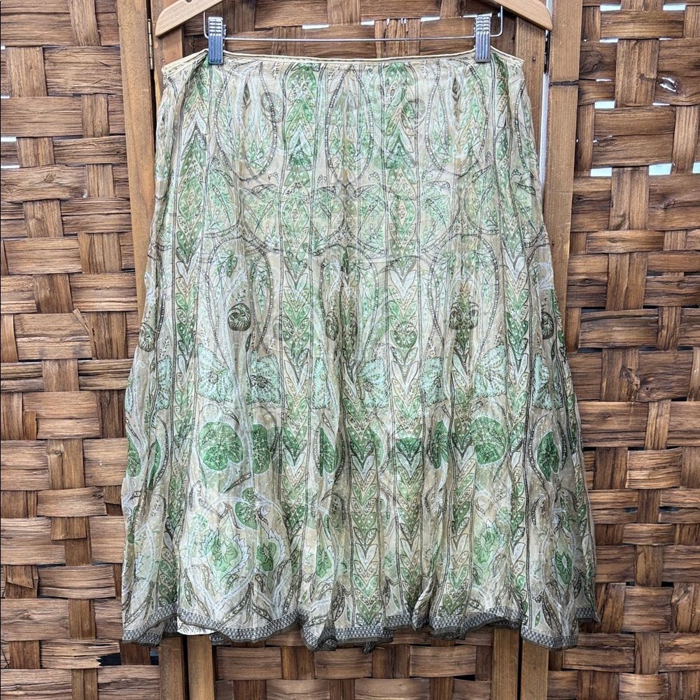 Vintage Elegant 100% Silk Green and Cream Skirt